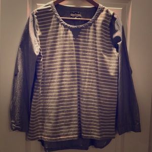 Mixed fabric tunic blouse